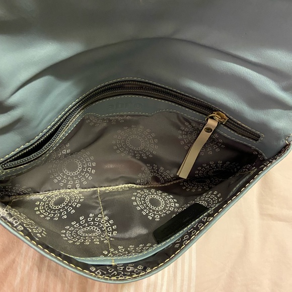 Genuine leather baby blue and cream clutch - Picture 4 of 8